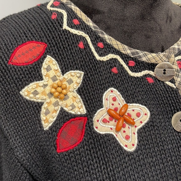 Vintage Orivis ramie cardigan sweater Medium floral animals patch embroidered - Picture 3 of 16